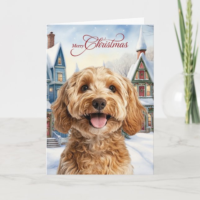 Frohe Weihnachten Cockapoo Hund Schneeiger Winterd (Vorderseite)