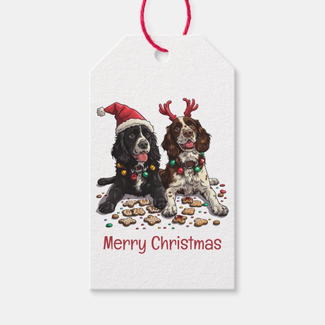 Frohe Weihnachten Cocker Spaniel Hunde Geschenkanhänger (Vorderseite)