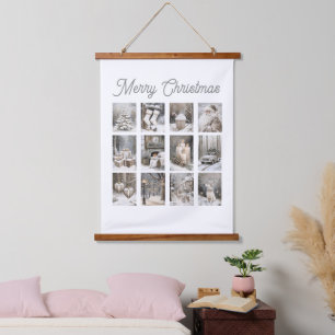 Frohe Weihnachten Collage Winterlandschaften Wandteppich Mit Holzrahmen