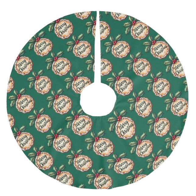 Frohe Weihnachten Cookie mit Stechpalmen-Beeren Gr Polyester Weihnachtsbaumdecke (Vorderseite)