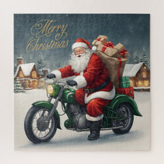 Frohe Weihnachten Cooler Weihnachtsmann auf Motorr Puzzle