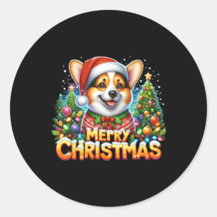 Frohe Weihnachten Corgi Dog Corgmas Matching Chris Runder Aufkleber