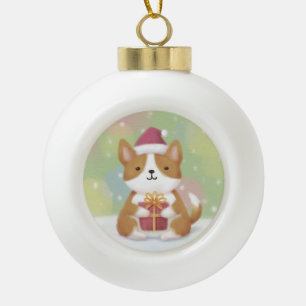 Frohe Weihnachten: Corgi Illustration Art Keramik Kugel-Ornament