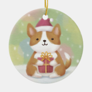Frohe Weihnachten: Corgi Illustration Art Keramik Ornament