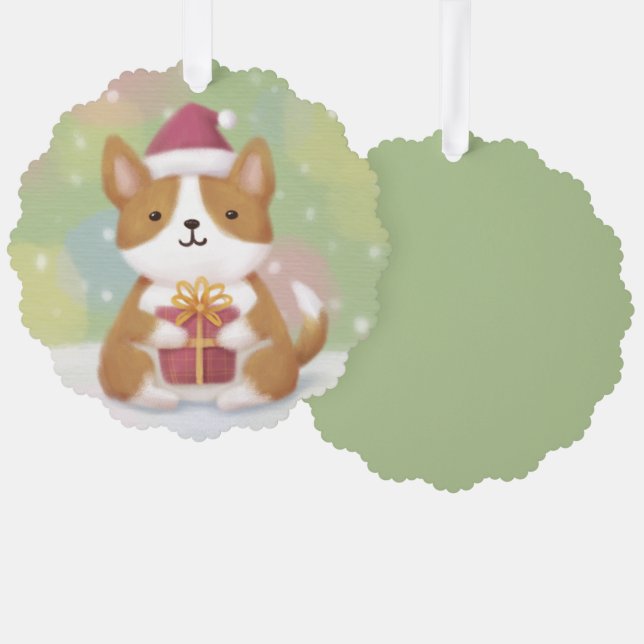 Frohe Weihnachten: Corgi Illustration Art Ornament Karte (Vorderseite/Rückseite)