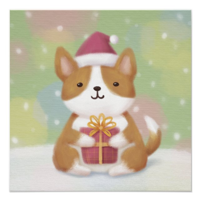 Frohe Weihnachten: Corgi Illustration Art Poster (Vorderseite)