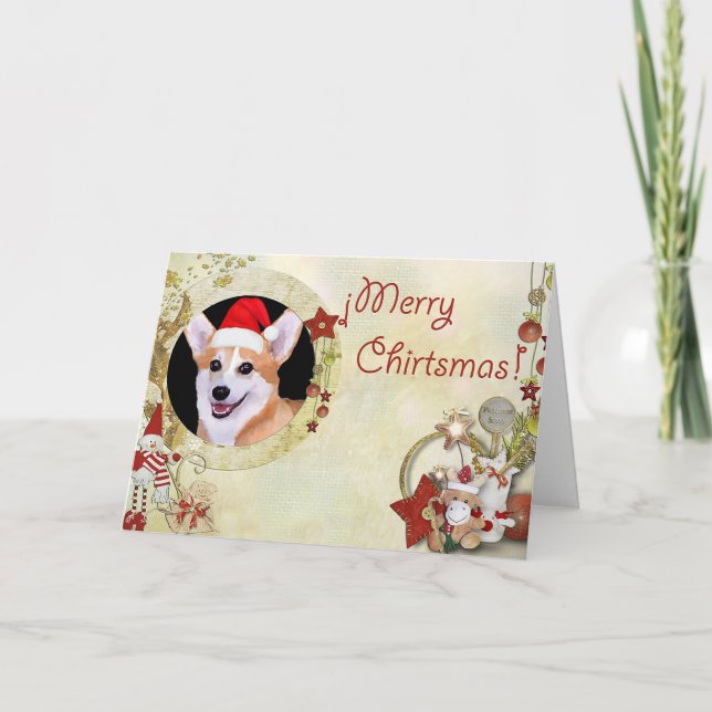 Frohe Weihnachten Corgi mit Weihnachtsmannmütze (Vorderseite)