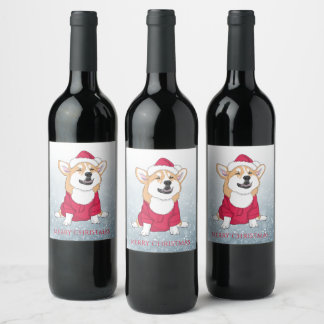 Frohe Weihnachten Corgi Weinetikett