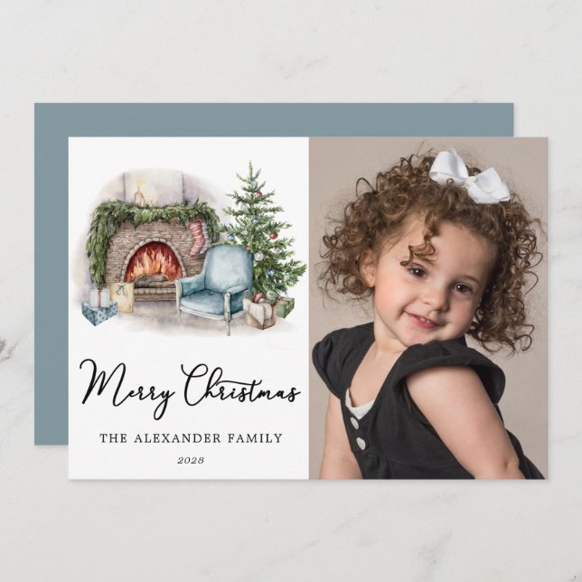 Frohe Weihnachten Cosy Watercolor Zuhause Foto Hol (Vorne/Hinten)