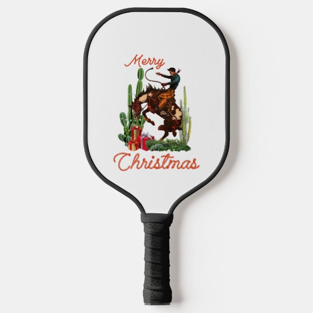 Frohe Weihnachten Cowboy Pickleball Schläger (Vorderseite)