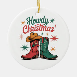Frohe Weihnachten Cowboy Stiefel Western Urlaubsst Keramik Ornament