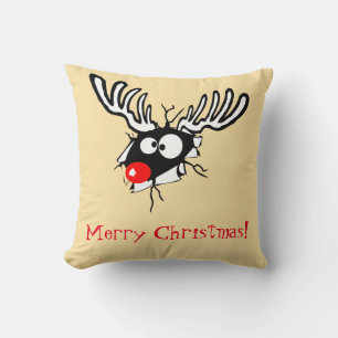 Frohe Weihnachten! Crazy Red Nosed Reindeer Kissen