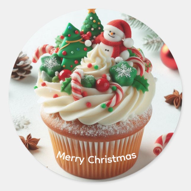 Frohe Weihnachten Cupcake Runder Aufkleber (Vorderseite)