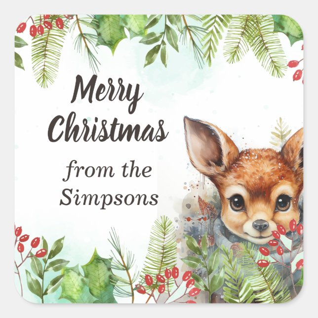 Frohe Weihnachten Custom aus dem Namen Hirsch Quadratischer Aufkleber (Vorderseite)