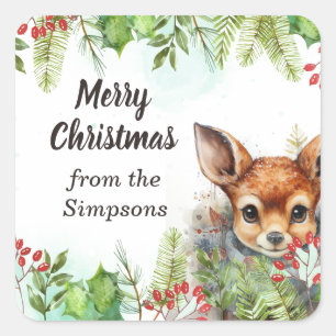 Frohe Weihnachten Custom aus dem Namen Hirsch Quadratischer Aufkleber