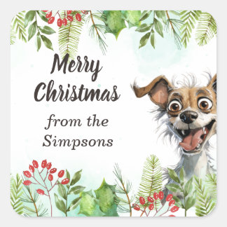Frohe Weihnachten Custom aus dem Namen Hund Quadratischer Aufkleber