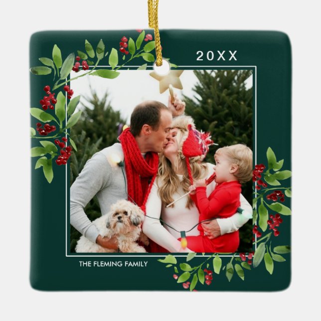 Frohe Weihnachten. Custom Foto Weihnachten Keramikornament (Vorderseite)