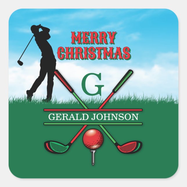 Frohe Weihnachten Custom Golf Holiday Design Quadratischer Aufkleber (Vorderseite)