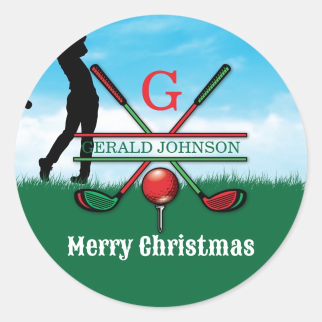 Frohe Weihnachten Custom Golf Holiday Design Runder Aufkleber (Vorderseite)
