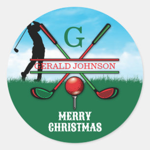 Frohe Weihnachten Custom Golf Urlaub Design Runder Aufkleber