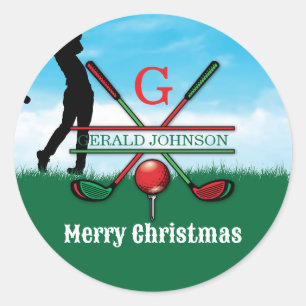 Frohe Weihnachten Custom Golf Urlaub Design Runder Aufkleber