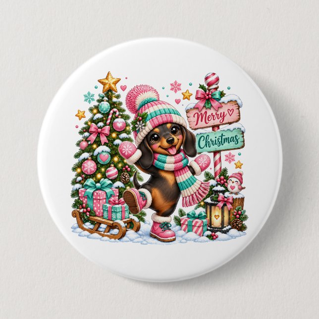 Frohe Weihnachten Dachshund Button (Vorderseite)