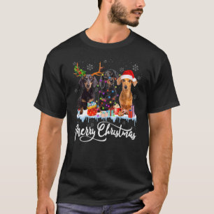 Frohe Weihnachten Dachshund Hund Santa Licht Renti T-Shirt
