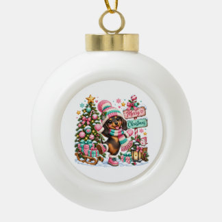 Frohe Weihnachten Dachshund Keramik Kugel-Ornament