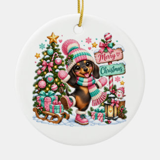 Frohe Weihnachten Dachshund Keramik Ornament