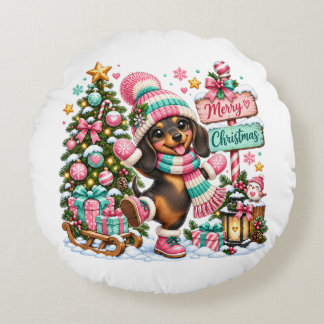 Frohe Weihnachten Dachshund Rundes Kissen
