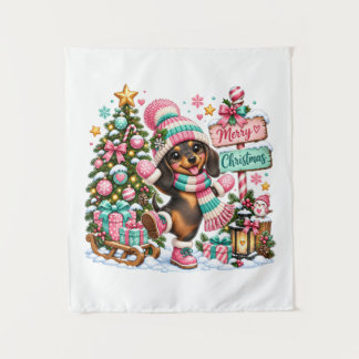 Frohe Weihnachten Dachshund Wandteppich