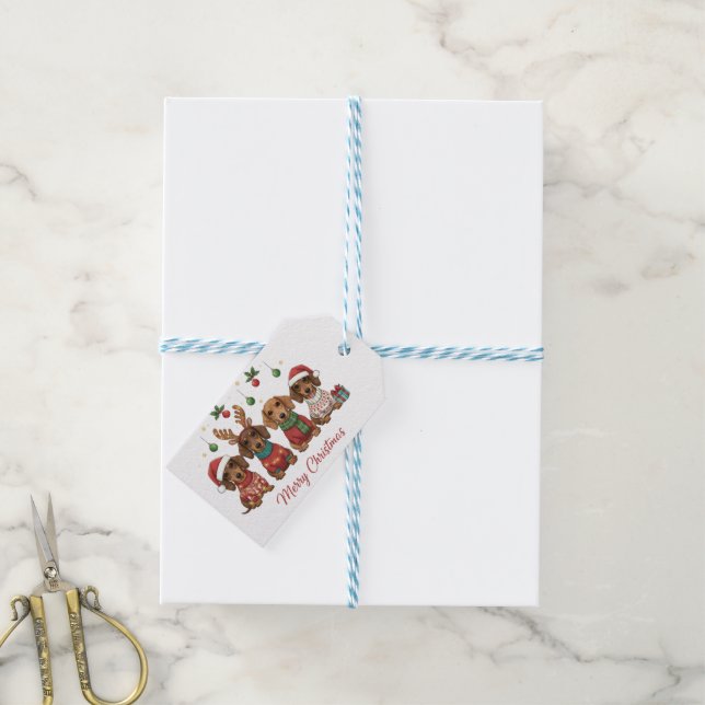 Frohe Weihnachten Dachshunde Geschenkanhänger (Mit Garn)