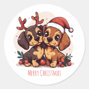 Frohe Weihnachten Dackel Hunde Runder Aufkleber