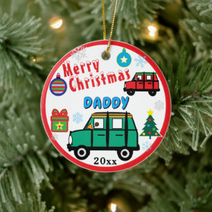 Frohe Weihnachten Daddy Kinder FOTO Grüner Wagen Keramik Ornament