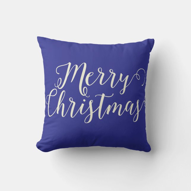 Frohe Weihnachten Dark Blue Beige Weihnachten Kissen (Vorderseite)