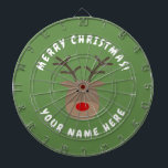 Frohe Weihnachten Dartboard mit Rudolf das Ren Dartscheibe<br><div class="desc">Frohe Weihnachten Dartboard mit Rudolf das rote Nasenren. Niedlicher Wanddekor für Ferienzeit. Addieren Sie Ihren eigenen Familiennamen und zitieren Sie. Spaßgeschenkideen für ihn.
Auch nett für Bar, Café, Ort, Pub, lustiges Geschenk des Schlafsaals etc. für Kinder und Erwachsene.</div>