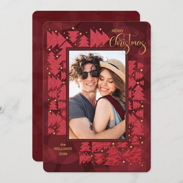Frohe Weihnachten Deep Red Holiday Trees Foto (Vorne/Hinten)