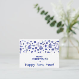 Frohe Weihnachten! Dekorative blaue Zeichnungen in Mitteilungskarte