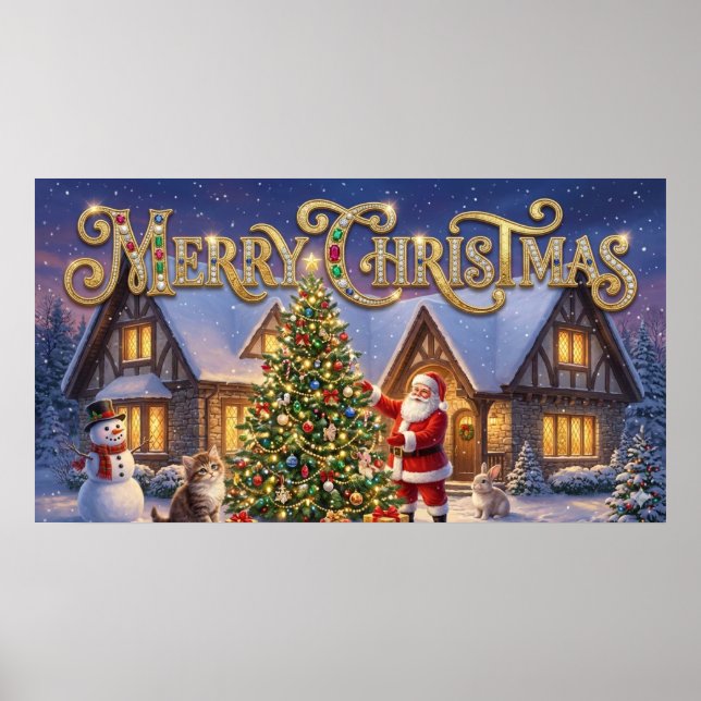 Frohe Weihnachten Dekorative Kunst mit Santa #1 Poster (Vorne)