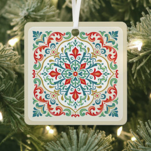 Frohe Weihnachten Dekorative mexikanische Fliese W Ornament Aus Metall