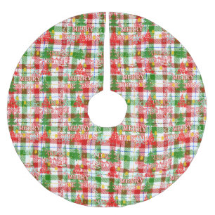 Frohe Weihnachten Dekoratives Karo-Tartan Polyester Weihnachtsbaumdecke