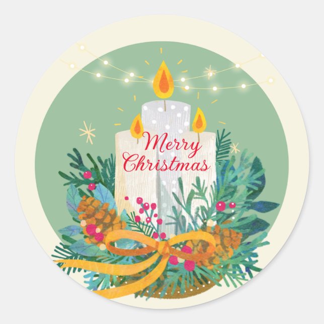Frohe Weihnachten dekoriert Kerzen Runder Aufkleber (Vorderseite)
