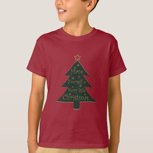 Frohe Weihnachten dekoriert Kiefer Baum T-Shirt (Vorderseite)