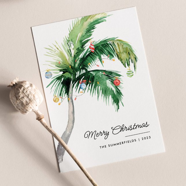 Frohe Weihnachten dekoriert Palmenbaumküste (Merry Christmas Palm Tree Family Greetings Card)