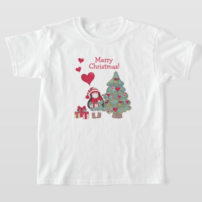 Frohe Weihnachten - dekorierte Bäume und Mädchen T-Shirt (Ablage )
