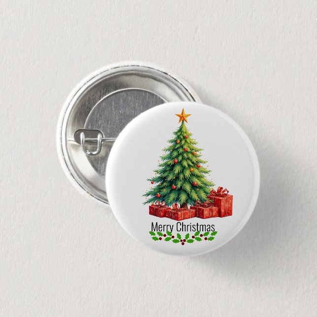 Frohe Weihnachten, dekorierter Baum, Button (Vorne & Hinten)
