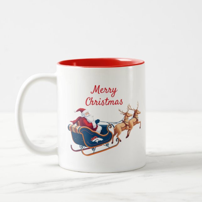 Frohe Weihnachten Denver Broncos Santa Sleigh Zweifarbige Tasse (Links)