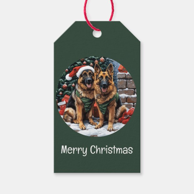 Frohe Weihnachten Deutsche Schäferhunde Geschenkanhänger (Vorderseite)