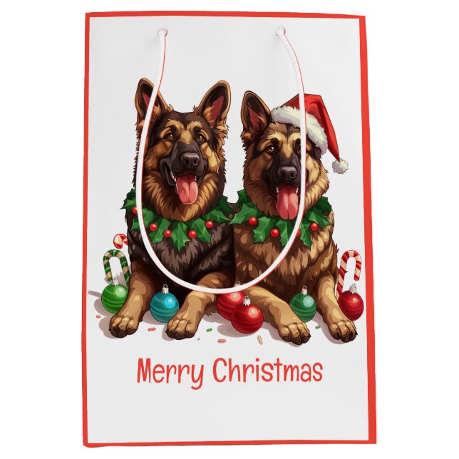 Frohe Weihnachten Deutsche Schäferhunde Mittlere Geschenktüte (Vorderseite)