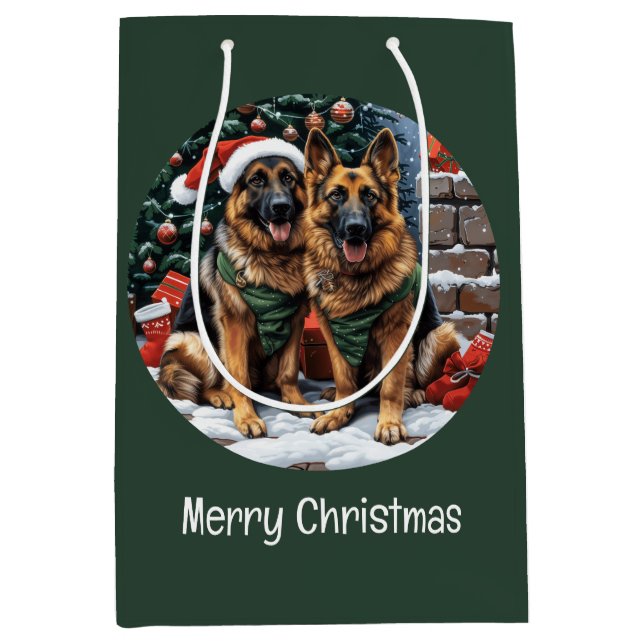 Frohe Weihnachten Deutsche Schäferhunde Mittlere Geschenktüte (Vorderseite)